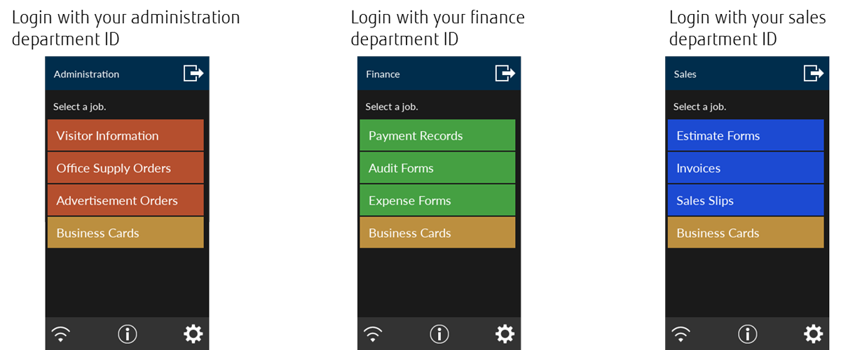 screenshot of the job groups on the fi-7300nx scanner's screen